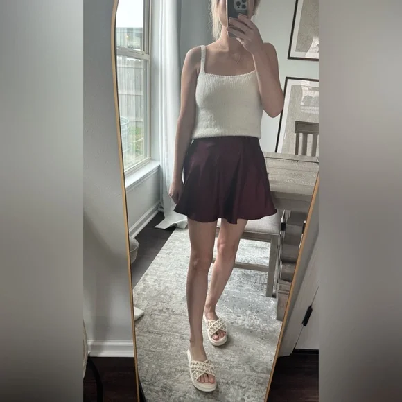 Elegant Maroon Burgundy Satin Skirt - Picture 9 of 14